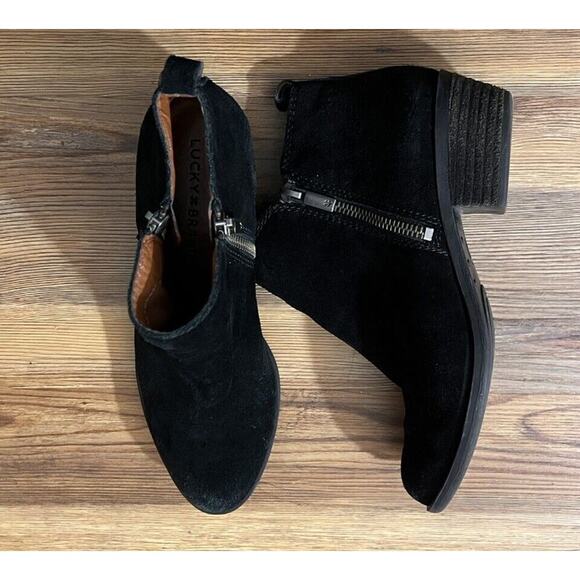 Lucky Brand Womens Fineses Ankle Boots Black Suede Block Heel Zip Up Size 6.5 M - Picture 11 of 11